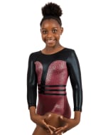 Chanel Gymnastics Competition Leotard - Front - Crimson Cherry/Black