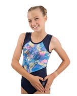 It's Glow Time Gymnastics Leotard in Blue on a gymnast