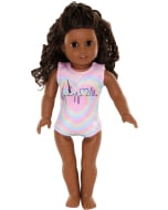 Gymnastics Heartbeat Doll Leotard - Pink/Blue/Yellow - Front