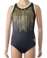 Iconic Gold Gymnastics Leotard for Girls - Front - Black