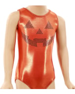 Jack-O-Lantern Gymnastics Halloween Leotard - Orange and Black - Front