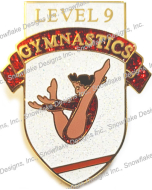 Level 9 Gymnastics pin - Red/White with Glitter