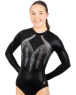 Phenom Value Gymnastics Competition Leotard - Black/Silver - Front