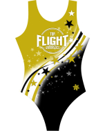 Top Flight Gymnastics Stars T-back Gymnastics Leotard - Front - Black/Gold