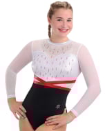 Stella Gymnastics Competition Leotard - Front Black/Red/Silver/White