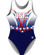 USTA FL Anthem Custom Gymnastics Leotard - Front-Blue/White/Red