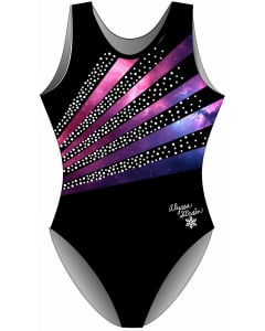 Alyssa Strain Signature Gymnastics Leotard - Front - Black/Pink/Purple