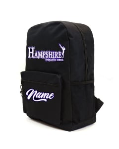 Hampshire Gymnastics Personalized Backpack - Black with purple and white writing