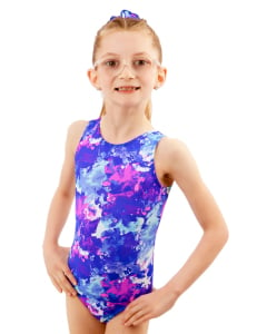 Front of Berry Blast gymnastics workout leotard on a gymnast.