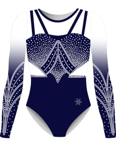 Claire Gymnastics Competition Leotard - Front - Navy Blue/White