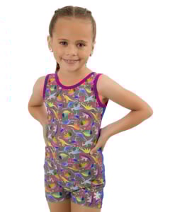 Dino love biketard for gymnastics - front
