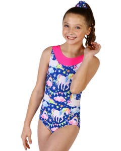 Enchanting Gymnastics Leotard- Royal Blue/Pink/Multi