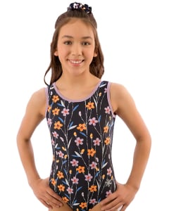 Field of Flowers Gymnastics Leotard | Training Leotard - Black Front