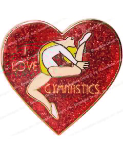 I Love Gymnastics Pin - 7 Red Glitter