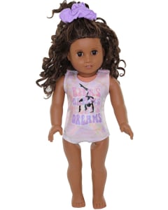Bars, Beams, Flips, Dreams Doll Leotard - Purple/Pink - Front