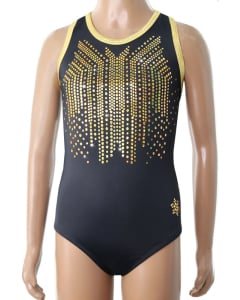 Iconic Gold Gymnastics Leotard for Girls - Front - Black