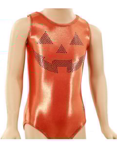 Jack-O-Lantern Gymnastics Halloween Leotard - Orange and Black - Front