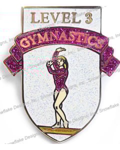 Level 3 Gymnastics Pin - Pink & White Glitter