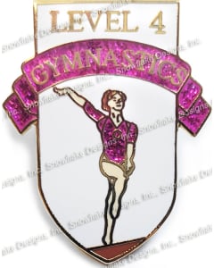 Level 4 Girls Gymnastics pin - Pink Glitter