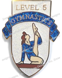 Level 5 Girls Gymnastics Pin - 1105 Blue & White with Glitter