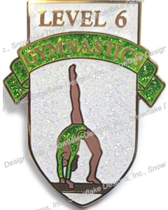 Level 6 Girls Gymnastics Pin - 1106 - Green and White with glitter