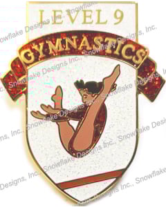 Level 9 Gymnastics pin - Red/White with Glitter