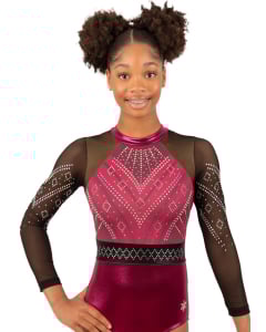 Maddie Competition Leotard - Burgundy/Fuchsia/Black - Front