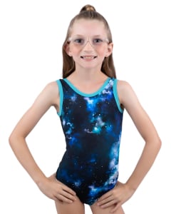 Nightfall Gymnastics Leotard - Starry Sky in Blue and Black - Front