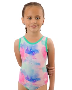 Pastel Pop Gymnastics Leotard - Pink/Blue/Green Front