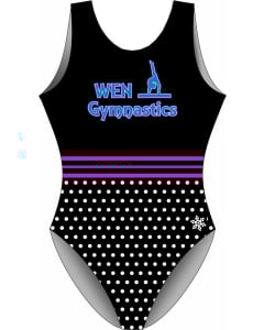 WEN Custom Polka Dot Gymnastics Leotard - Black/White - Front