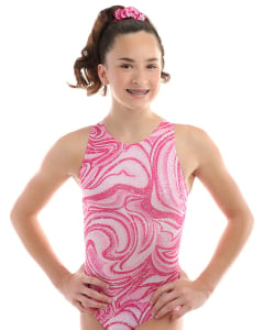 Razzleberry T-Back Leotard -Pink, silver, white