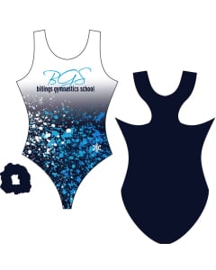 Billings Gymnastics School Splatter Sublimated T-back Leotard Black & Blue