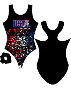 Florida USTA T&T Splatter T-back Gymnastic Leotard - Black