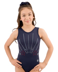 Stars Patriotic Gymnastics Leotard | Navy Blue - Front