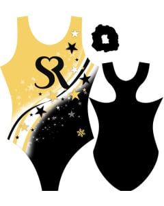 Santa Rosa Stars Sublimated Gymnastics Leotard - T-back - Black/Gold
