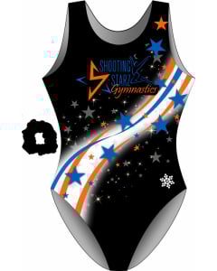 Shooting Starz Stars T-back Gymnastics Leotard - Front - Black