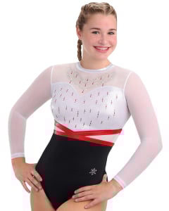 Stella Gymnastics Competition Leotard - Front Black/Red/Silver/White