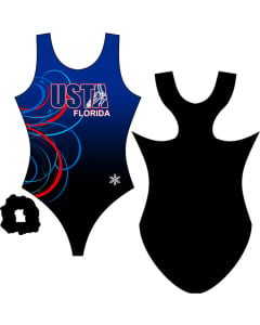 Florida USTA T&T Swirls T-back Gymnastics Leotard - Black/Blue