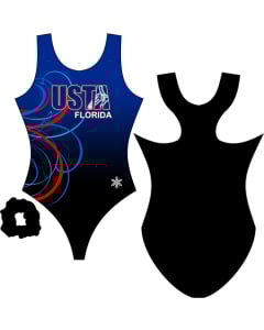 Florida USTA T&T Swirls T-back Gymnastics Leotard - Black/Blue