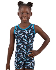 Take a Bite Girls Gymnastics Biketard - Front - Blue/Black
