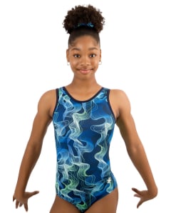 Twist and Shout blue Gymnastics leotard front
