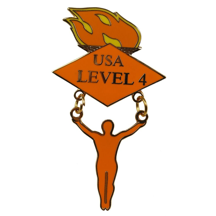 Men's Level 4 Gymnastics Lapel Pin CREATIVE GYMNAST ON RINGS DESIGN 