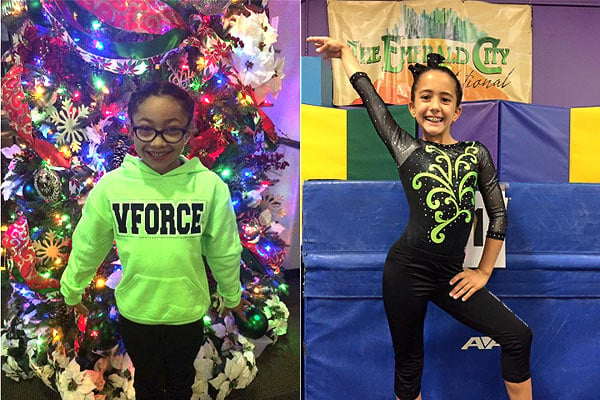 Happy Gymnasts in V-Force Elite gymnastics leotards by Snowflake Designs