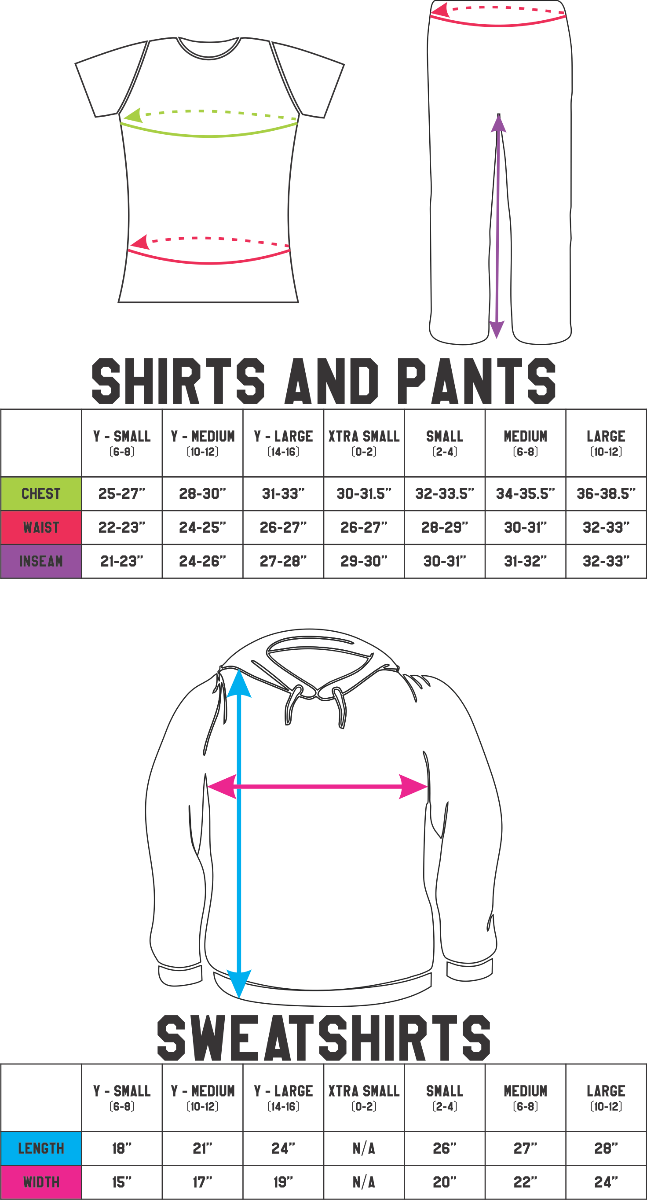Size Charts for Leotards and Shorts