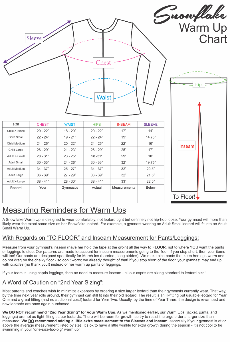 Warm Up Size Guide